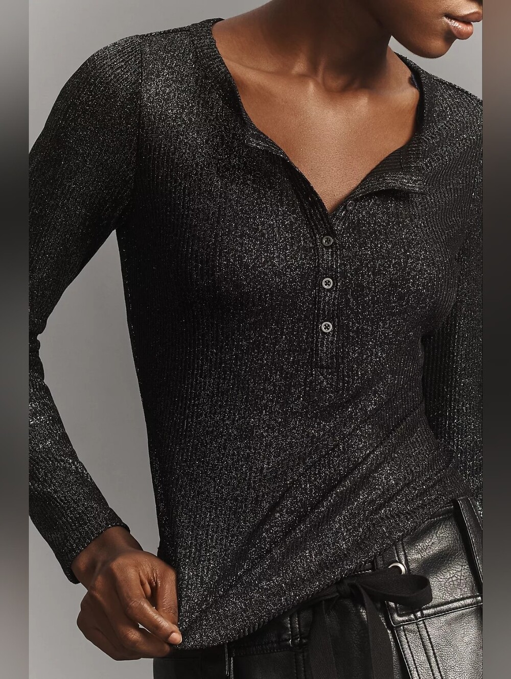 Anthropologie Pilcro Andie Ribbed Spotlight Henley Long-Sleeve Top Medium Party